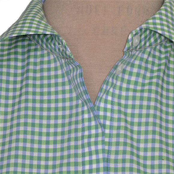 LAFAYETTE 148 Plaid Gingham Cotton Shirt Size M Green - Picture 5 of 10
